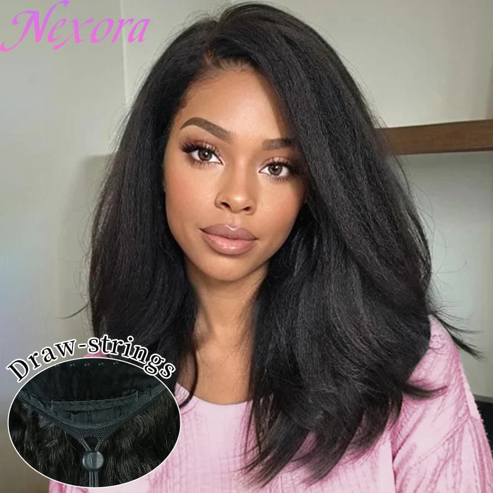 Parrucca Nera 1B Mezza Testa, Capelli Umani Lisci Afro, con Fascia Invisibile, Brasiliana, Originale Senza Pizzo, Senza Colla, Clip-In Senza Cuciture