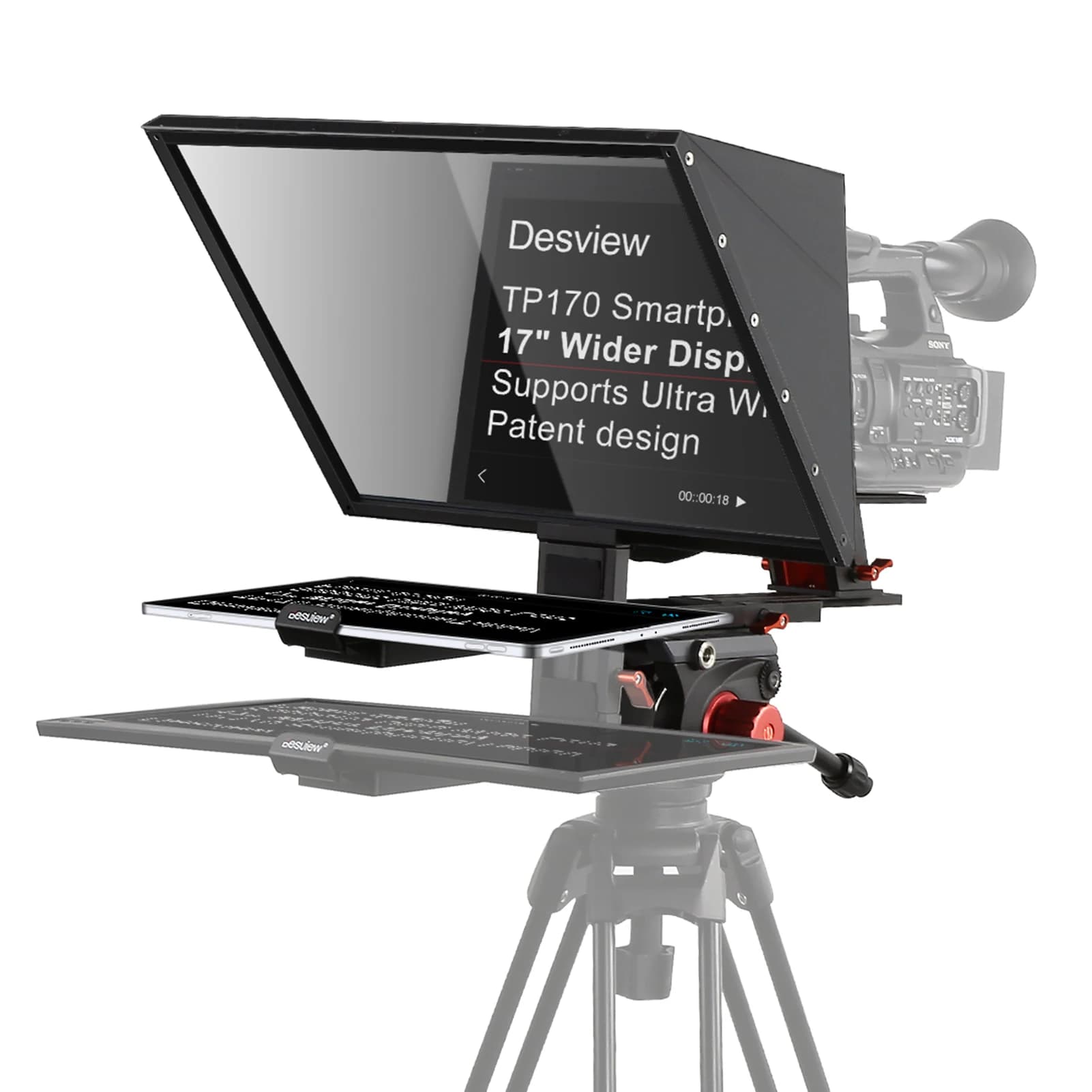 Teleprompter Portatile Universale per Smartphone/Tablet/Fotocamera DSLR con Telecomando e Custodia per Trasporto, Ideale per Interviste e Streaming Live