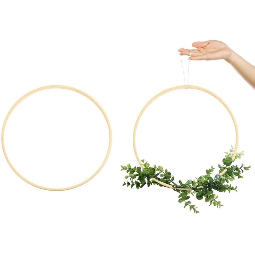 Wreath Rings,12 Pack 6 Sizes Wooden Bamboo Floral Hoop Wreath Macrame Craft Hoop Rings For DIY Dream Catcher Eco-Friendly