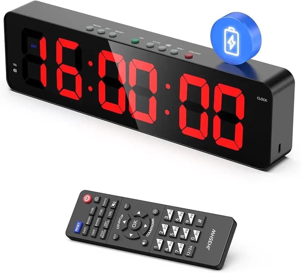 Temporizzatore da palestra con telecomando Timer a intervalli ultra trasparente da 12''x 3,5'' con conto alla rovescia a LED Orologio da parete Potenza timer fitness Cronometro