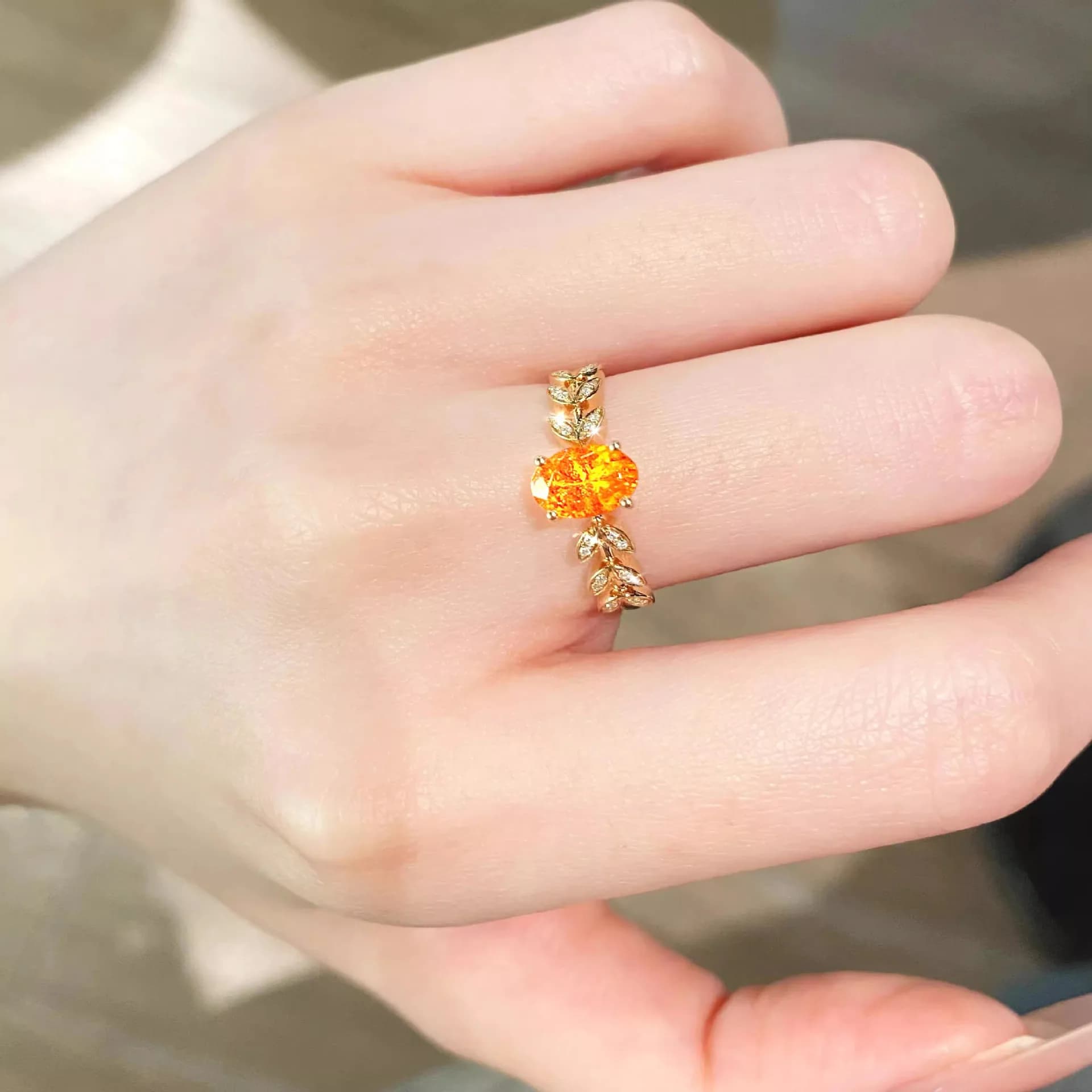 Classic oval orange gemstone wheat rings for women fashion light luxury Beautiful ring adjustable banquet jewelry gift