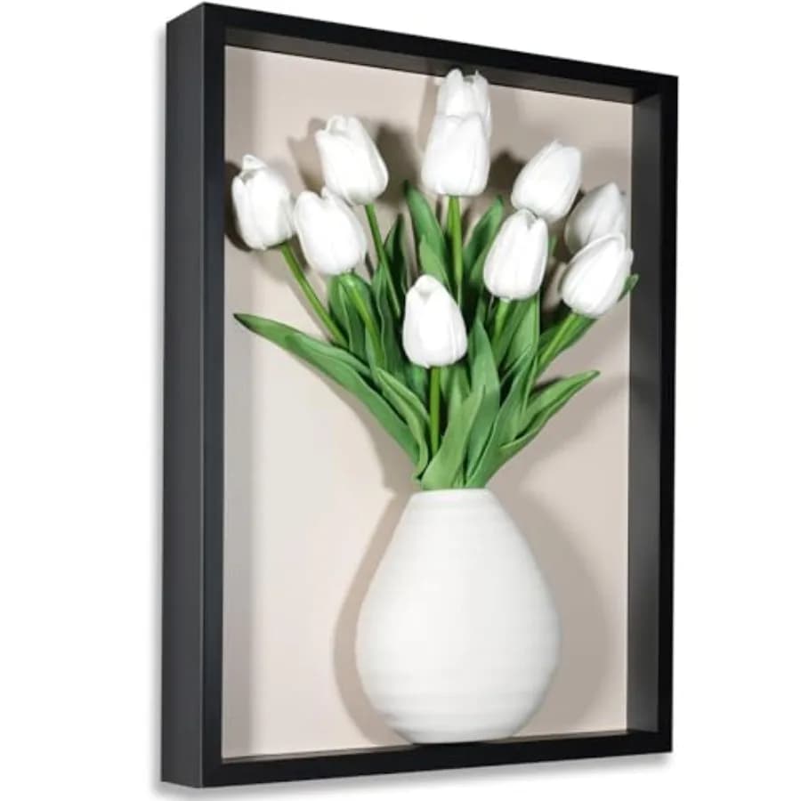 Vaso da Parete con Vaso in Ceramica e Tulipani Artificiali, Vasi Sospesi in Legno 3D per Fiori, Porta Piante da Parete per Interni