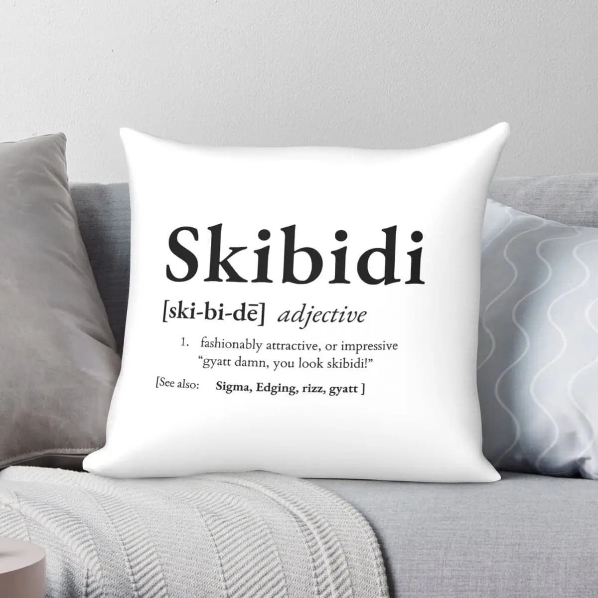 Skibidi Definition Federa per cuscino quadrata classica in poliestere, lino, velluto, stampata, decorativa, per cuscino da divano, 18 pollici