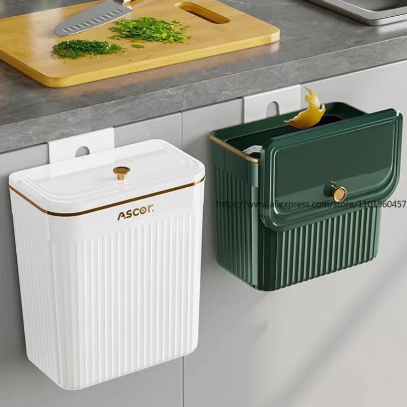 Home Wall-Mounted Trash Bin Flip-Lid Trash Can for Kitchen Bathroom Kitchen Waste Dedicated with Cover