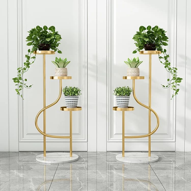 Espositore per Fiori in Marmo a 2-3 Livelli, Scaffale per Matrimoni, Portavasi Alto in Metallo Dorato, Design per Interni