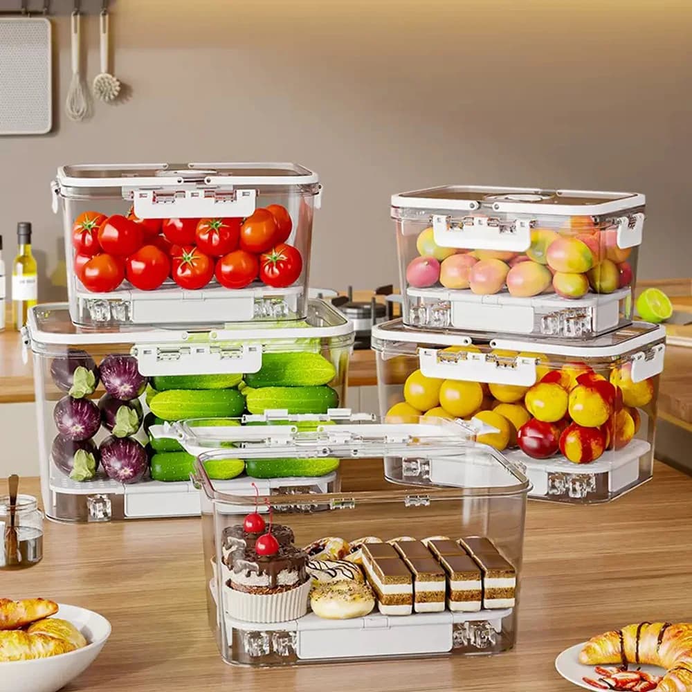 Contenitore Ermetico Portatile con Manico, Contenitore Riutilizzabile per Frutta, Snack e Pasti da Campeggio