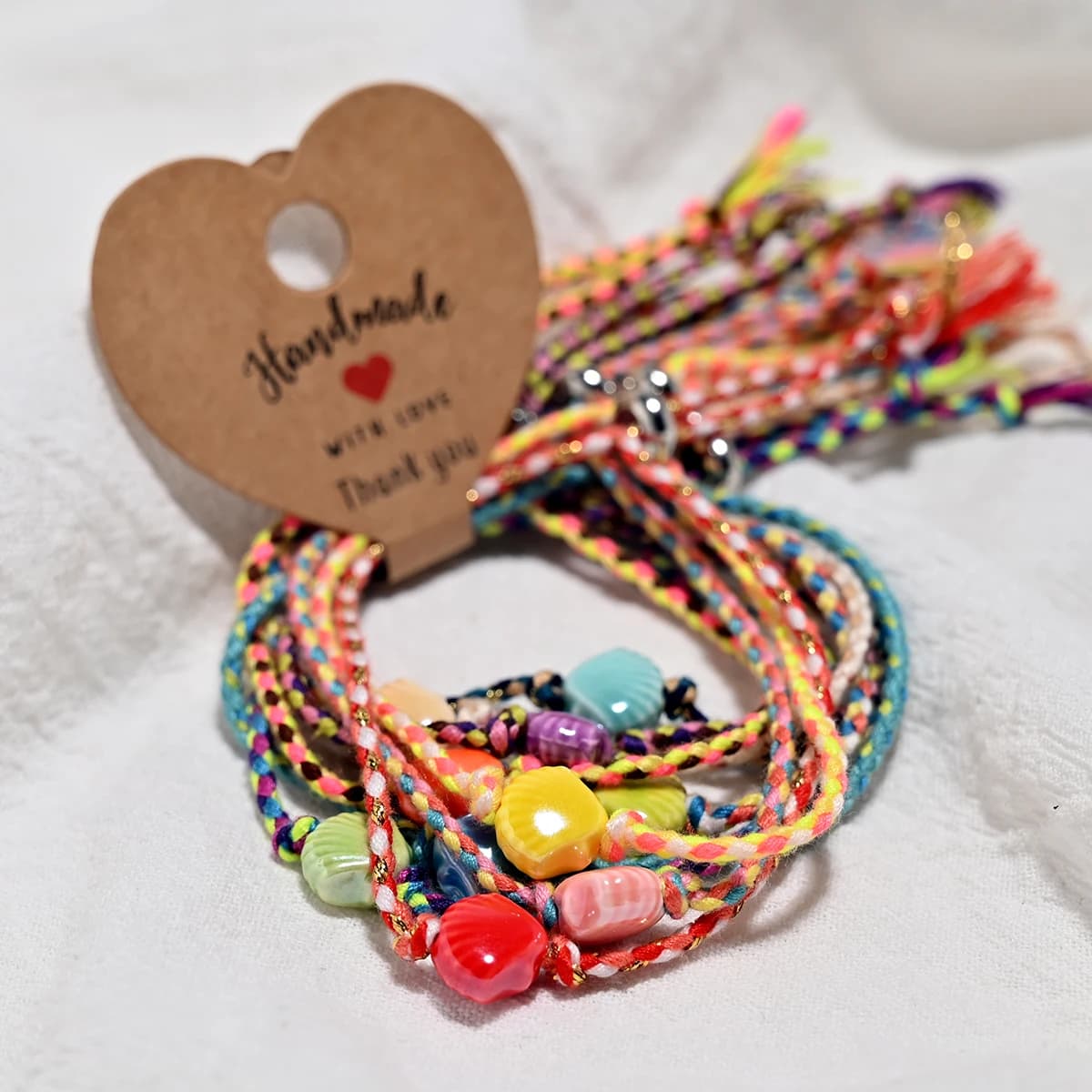 Bracciale con conchiglia in ceramica da 10 pezzi per donna, amicizia, bohémien, impilabile, con corda colorata, braccialetto con ciondoli da polso, accessori moda