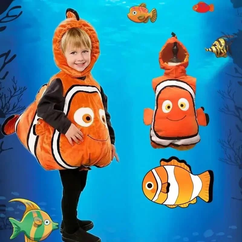 Nuovo Costume di Halloween per Cosplay, Tuta da Pesce Pagliaccio Nemo con Copricapo per Adulti, Ragazzi e Ragazze