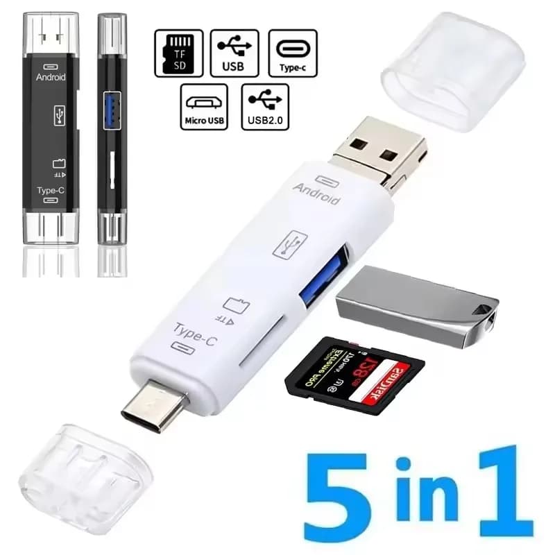 1/2pcs Multifunction OTG Card Reader 5 In 1 Type C/Usb /Micro Usb/TF/SD Memory Card USB Flash Drive Mobile Phone PC Accessories