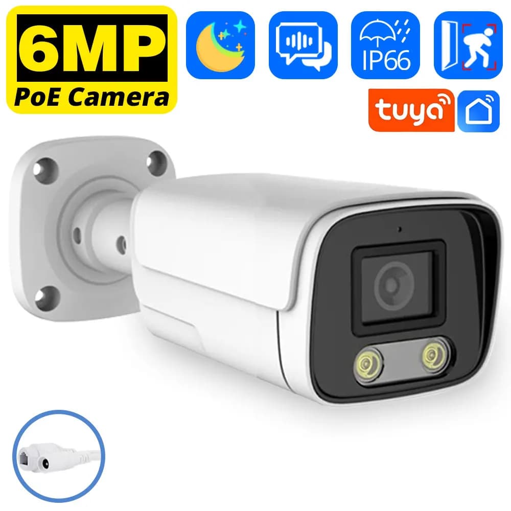 Tuya 5MP CCTV POE IP Security Camera Outdoor 6MP Smart Life Color Night Vision Bullet Surveillance Camera 2 Way Audio IP Cam