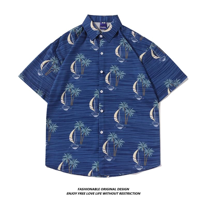 Men's short sleeve shirt with Hawaiian floral print, summer, thin, ice silk, casual, for outdoor activities, snorkeling, breathable and anti-humidity
