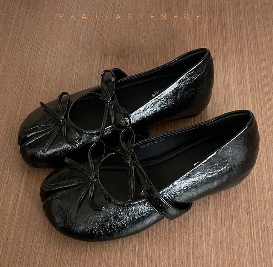 Scarpe Tabi Nere con Fiocco a Farfalla da Donna, Ballerine 2026 Nuova Moda, Ballerine con Punta Divisa e Fiocco, Scarpe Mary Jane Loafers