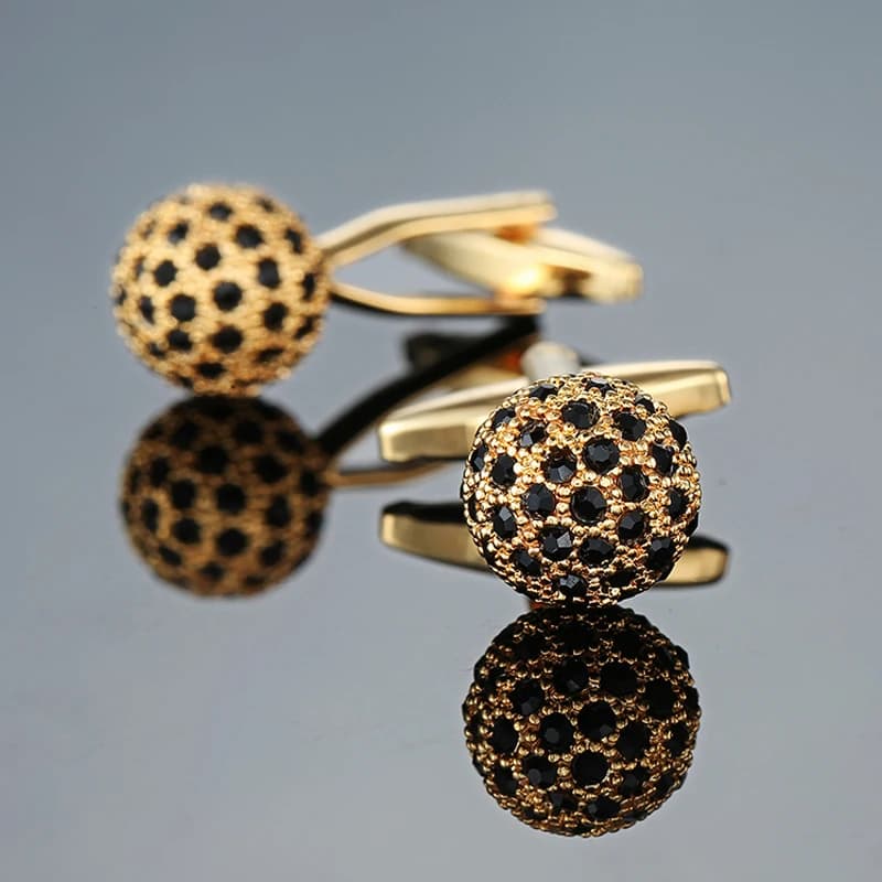 Gemelli per camicia francese da uomo materiale in rame gemelli con sfera di cristallo nero accessori per abbigliamento da sposa da uomo all'ingrosso