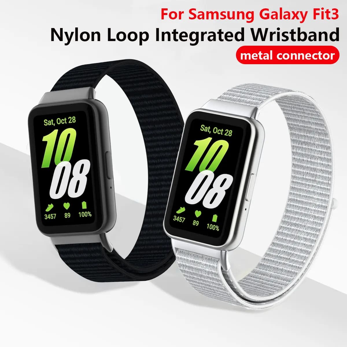 Cinturino in nylon per Samsung Galaxy Fit 3, cinturino sportivo traspirante con connettore in metallo, cinturino di ricambio per uomo e donna