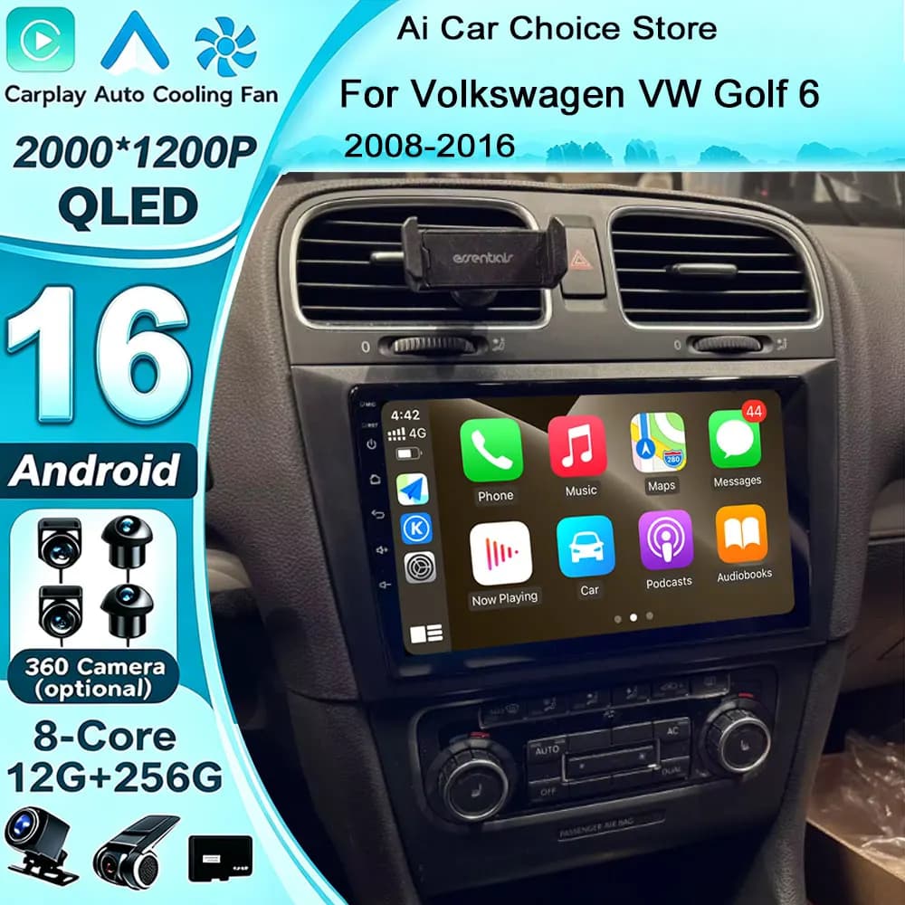 For VW Volkswagen Golf 6 2008 2009 2010 2011 2012 2013 2014-2016 Car Android 16 Carplay Auto Radio Multimedia Stereo Player GPS