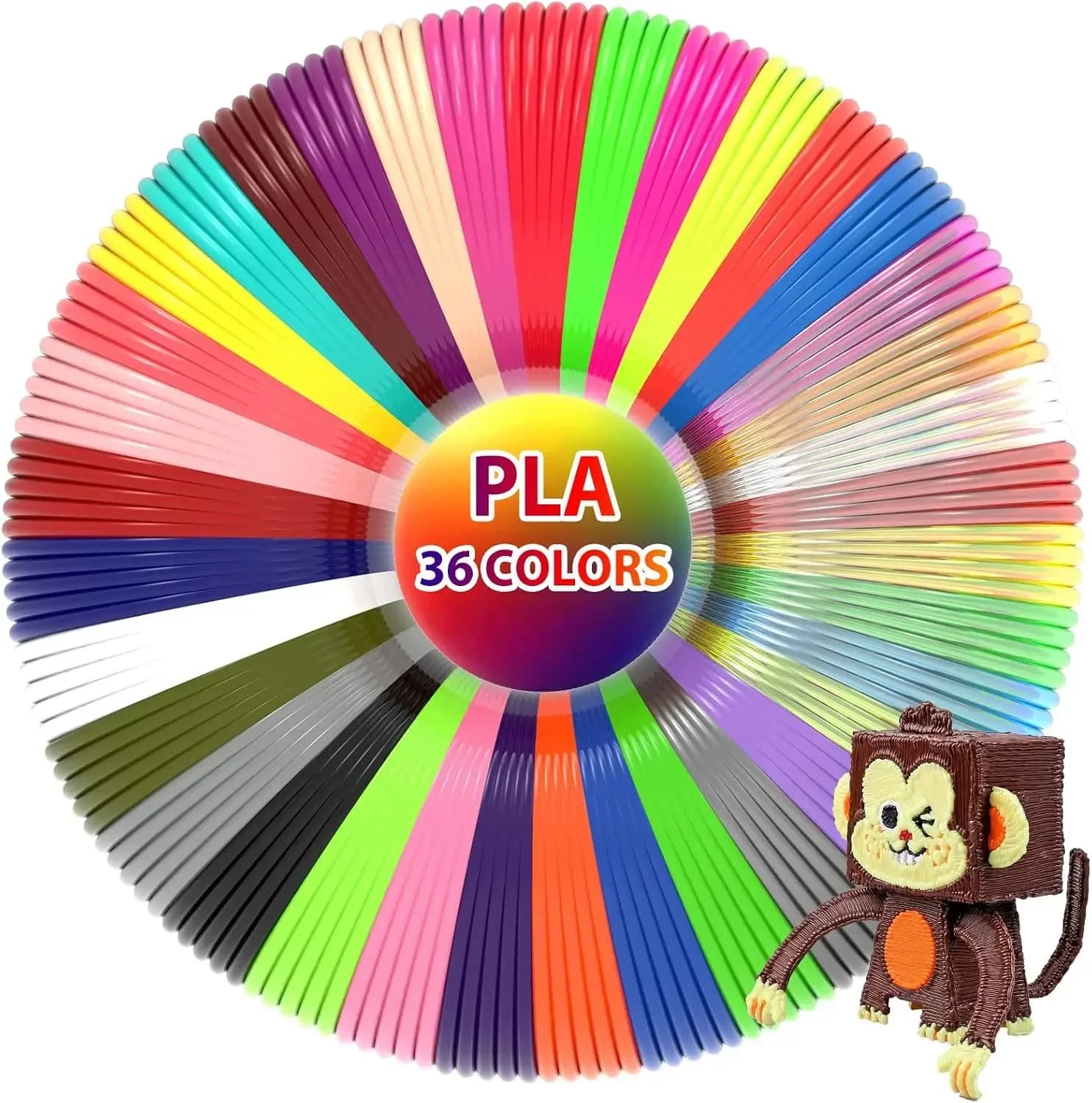 36 Colors 3D Pen PLA Filament Refills, 1.75mm, 1181ft Total, Non-Toxic, Works with Most 3D Pens