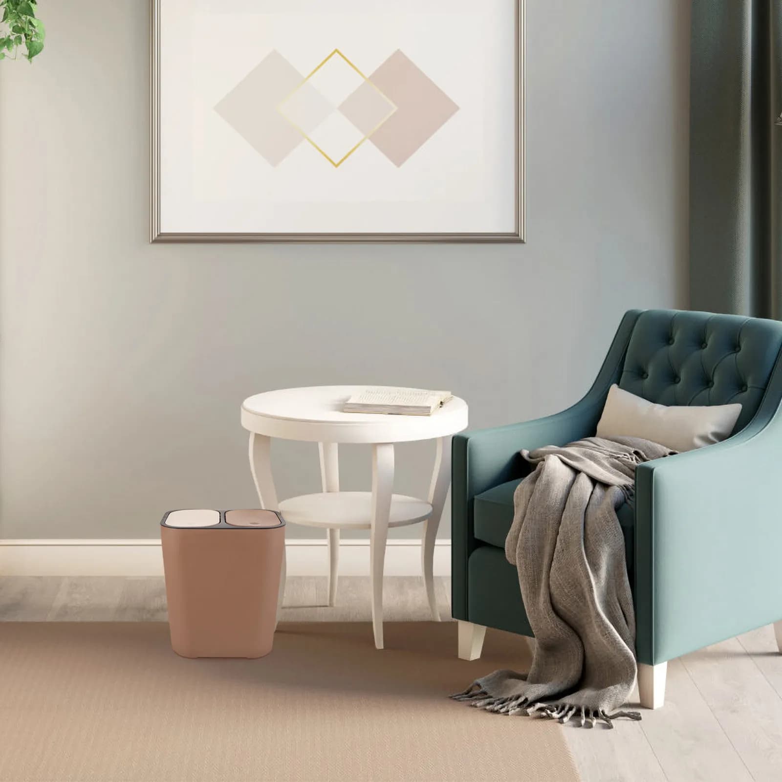 Cestino per Rifiuti a Doppio Scomparto in Plastica, per Casa e Ufficio, con Ampia Apertura e Coperchio a Pulsante, Design Semplice e Igienico