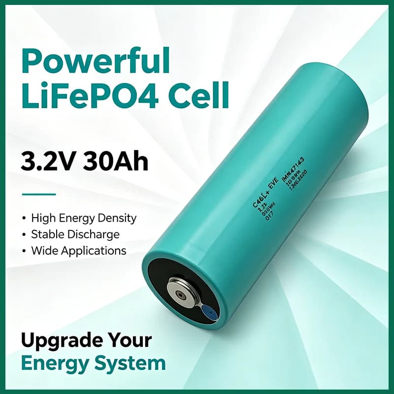 47143 C46M‑V2.1 30Ah 3.6V Cylindrical LiFePO4 Battery 100% Capacity Rechargeable Cell For RV Solar Energy Storage Power System