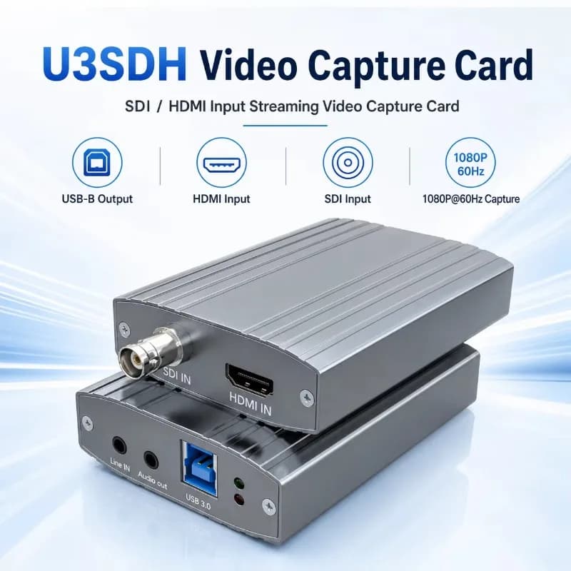 SDI HDMI 1080P60 Capture Card USB3.0 Driver Free 3.5mm Line In&Out for Broadcast Live Streaming Video Grabber