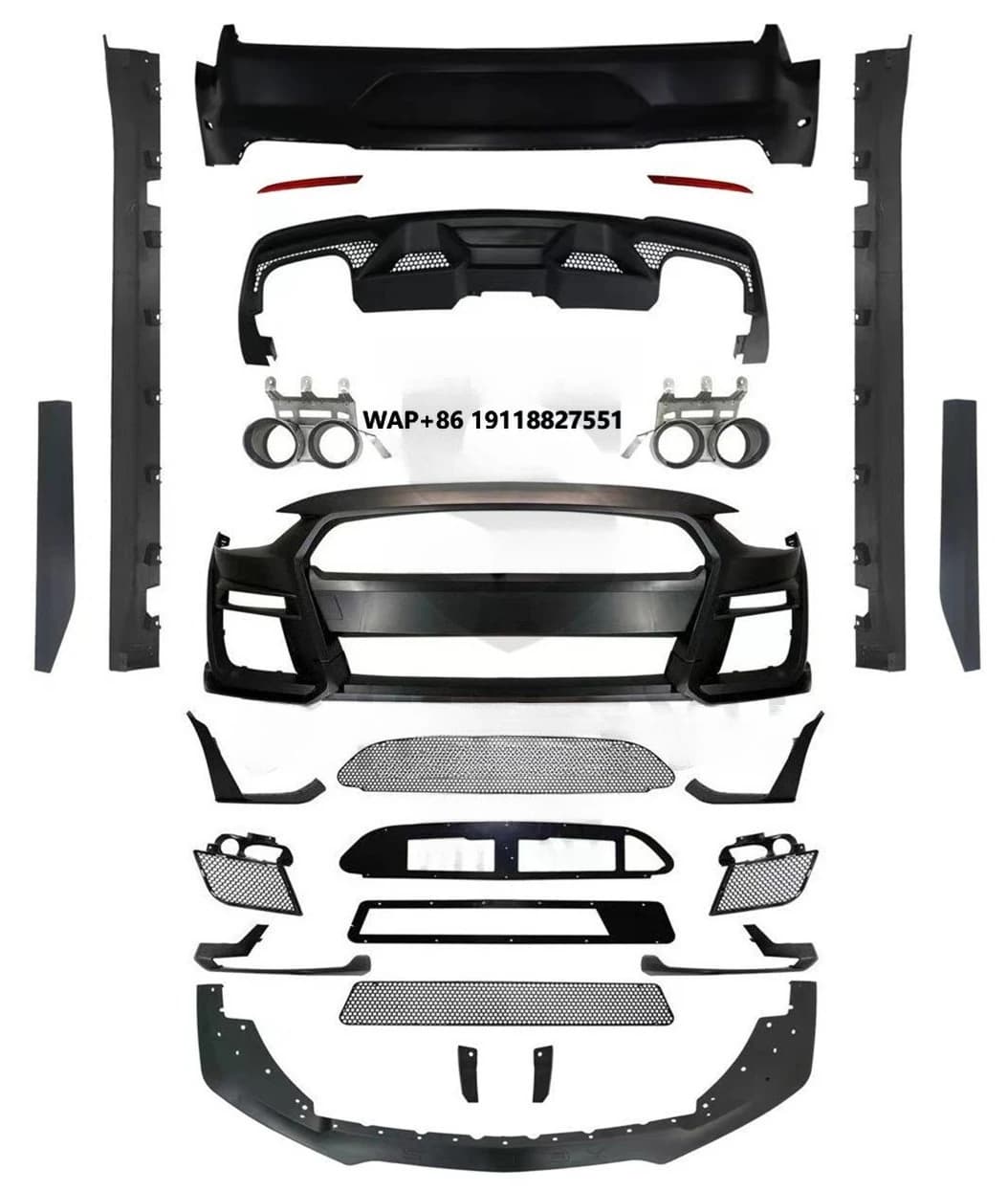Car Body Kit for Mustang 2018-2020 Change to GT500 Shelby Model Bumpers Grille Rear Diffuser Side Skirts