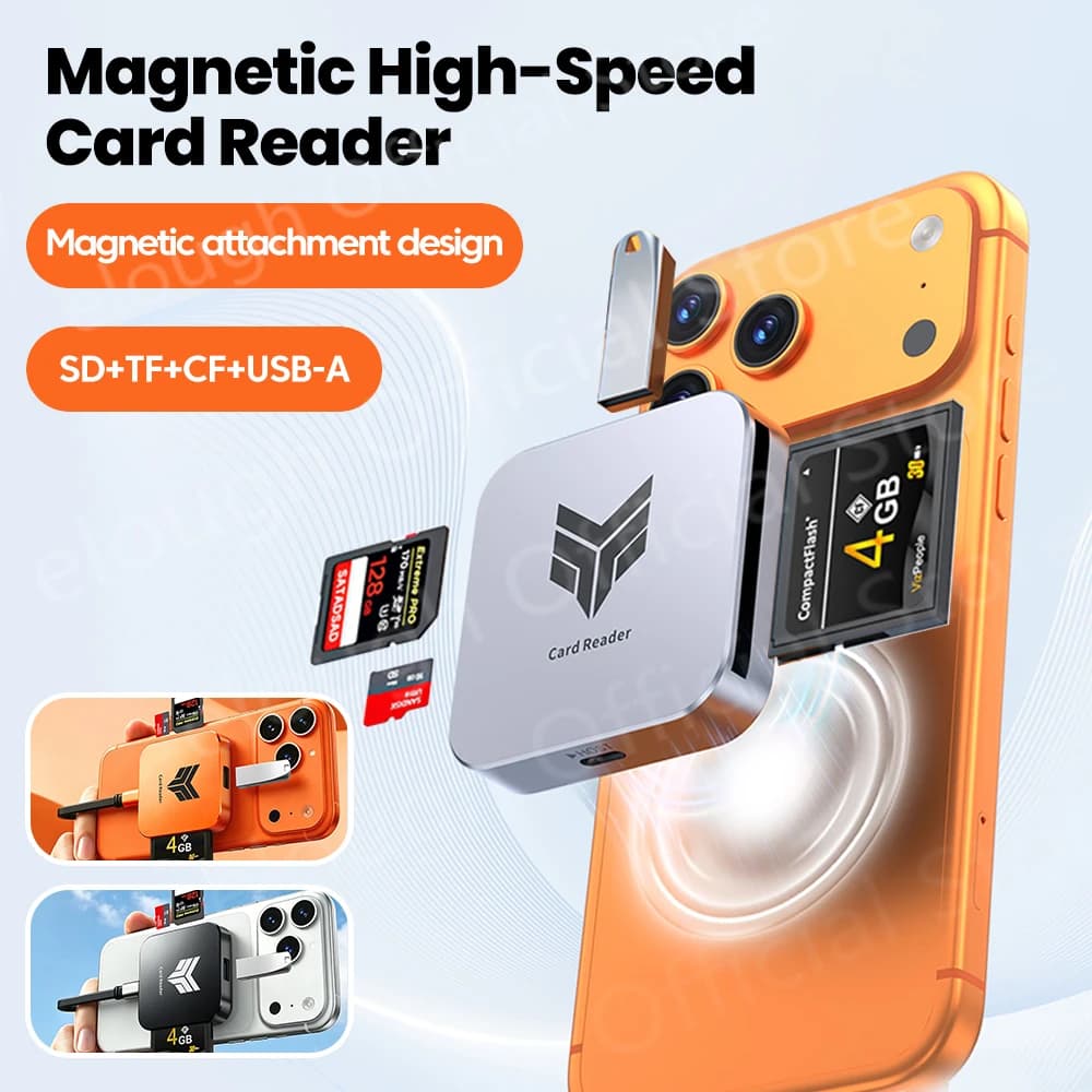 4-in-1 Magnetic USB2.0 Card Reader CF SD TF Type C Port Card Reader Adapter For Phone Camera Drone Video Transfer Card Converter