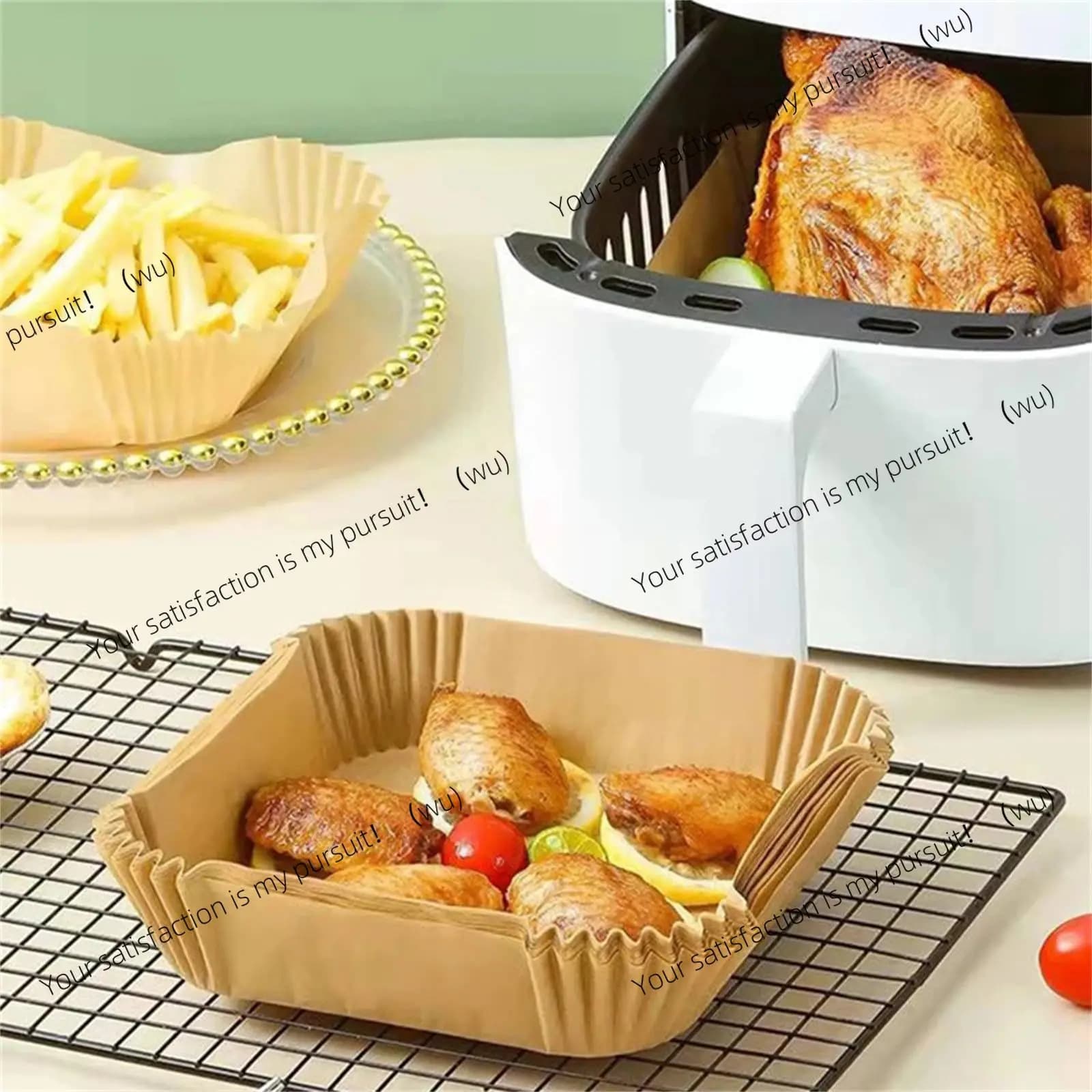 Air Fryer, Disposable Container, Oven Card, Non-stick Card, BBQ Tray Covered in Card