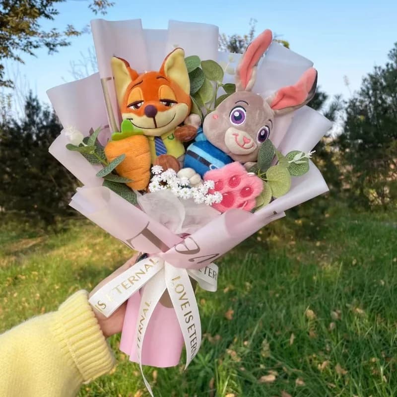 Zootopia Plush Dolls Small Pendant Judy Hopps Nick Wilde Creative Handmade Bouquets Christmas Birthday Valentine Gifts