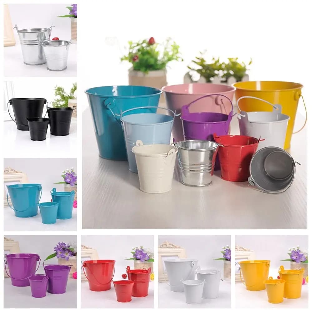 Tinplate Iron Flower Pot Iron Art Hook Flower Barrel Miniatures Pastoral Mini Tinplate Water Bucket Succulent Plant Pots
