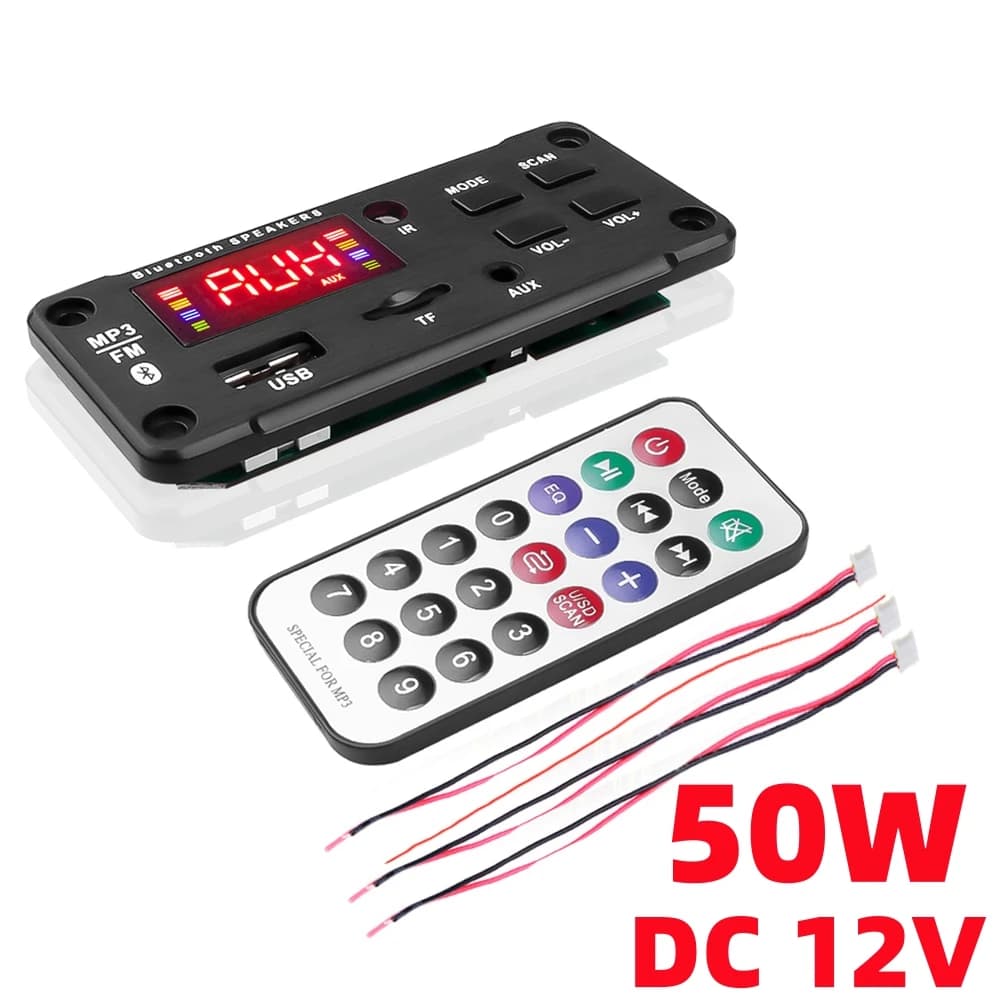 Amplificatore da 50 W Bluetooth 5.0 Decodificatore MP3 fai da te 25 W DC 9 V 12 V Alimentatore USB TF Radio FM Lettore MP3 per altoparlante musicale audio per auto