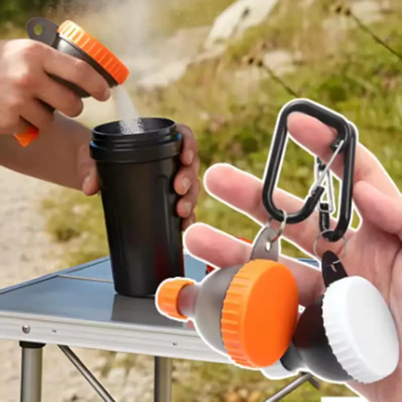 Container Portable for Proteins in Powder with Moschettone, Anti-loss container bottle, Keychain, Refined cap, Medical pills box