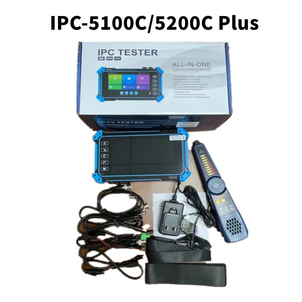 Tester per Telecamere IP 8K IPC-5200C Plus con Schermo da 5,4 Pollici, 6-in-1 IP/AHD/CVI/TVI/SDI/Analogico, Ingresso HDMI VGA, Tracciatore di Cavi per Installazione CCTV