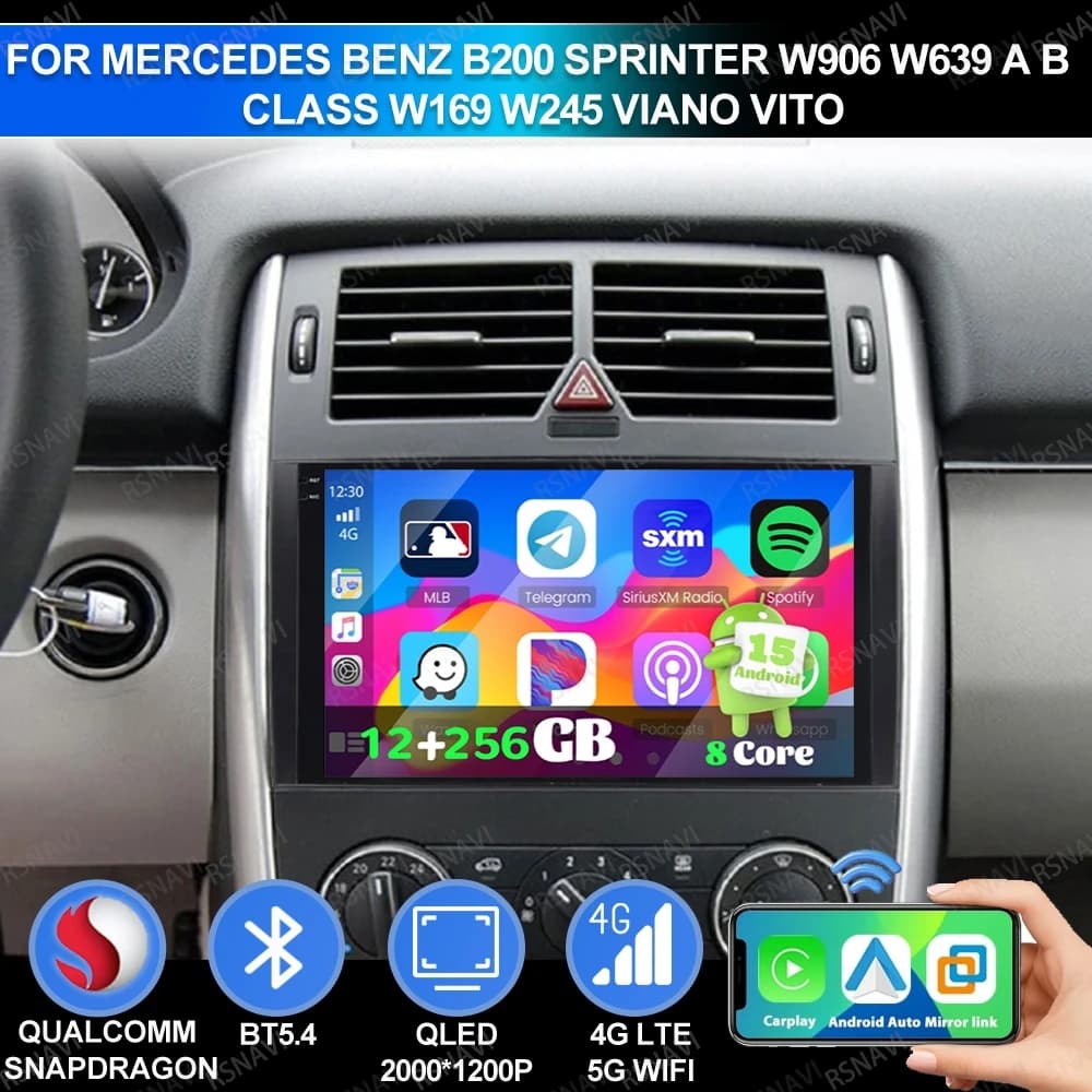 Android 15 Per Mercedes Benz B200 Sprinter W906 W639 Classe AB W169 W245 Viano Vito 4G LTE Unità principale Autoradio QLED Navigazione