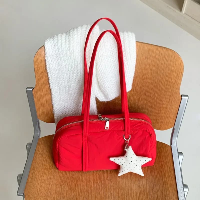 Fashion Lightweight Cotton Padded Shoulder Underarm Bag Korean Style Large Capacity Boston Pillow Bag Casual Simple Tote Bag