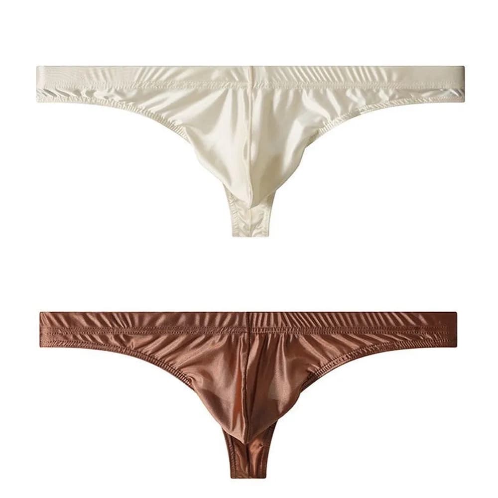 Slip sexy da uomo in seta lucida effetto ghiaccio, intimo sottile e traspirante, perizoma a vita bassa, slip a T, perizoma maschile, bikini.