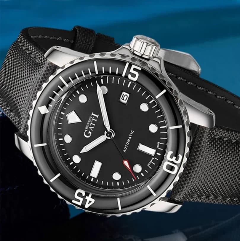 BONEST GATTI Men Automatic Watch 44mm Mechanical Wristwatch Diver 200m Waterproof Rotatable Sapphire Bezel & Mirror Luminous