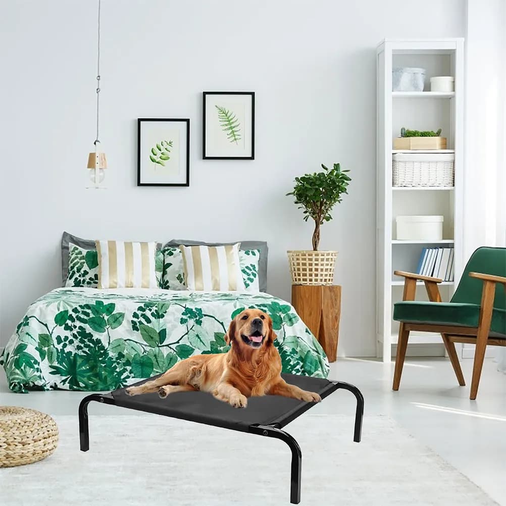 Stylish Elevated Pet Cot Breathable Mesh Dog Bed Washable Removable Cover for Indoor Outdoor Camping Travel All Season Use