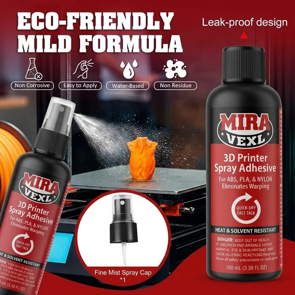 Spray Adesivo per Piano di Stampa 3D - Anti-Deformazione, Facile da Rimuovere per ABS/PLA/PETG/TPU, Senza Residui, Superficie di Stampa Universale