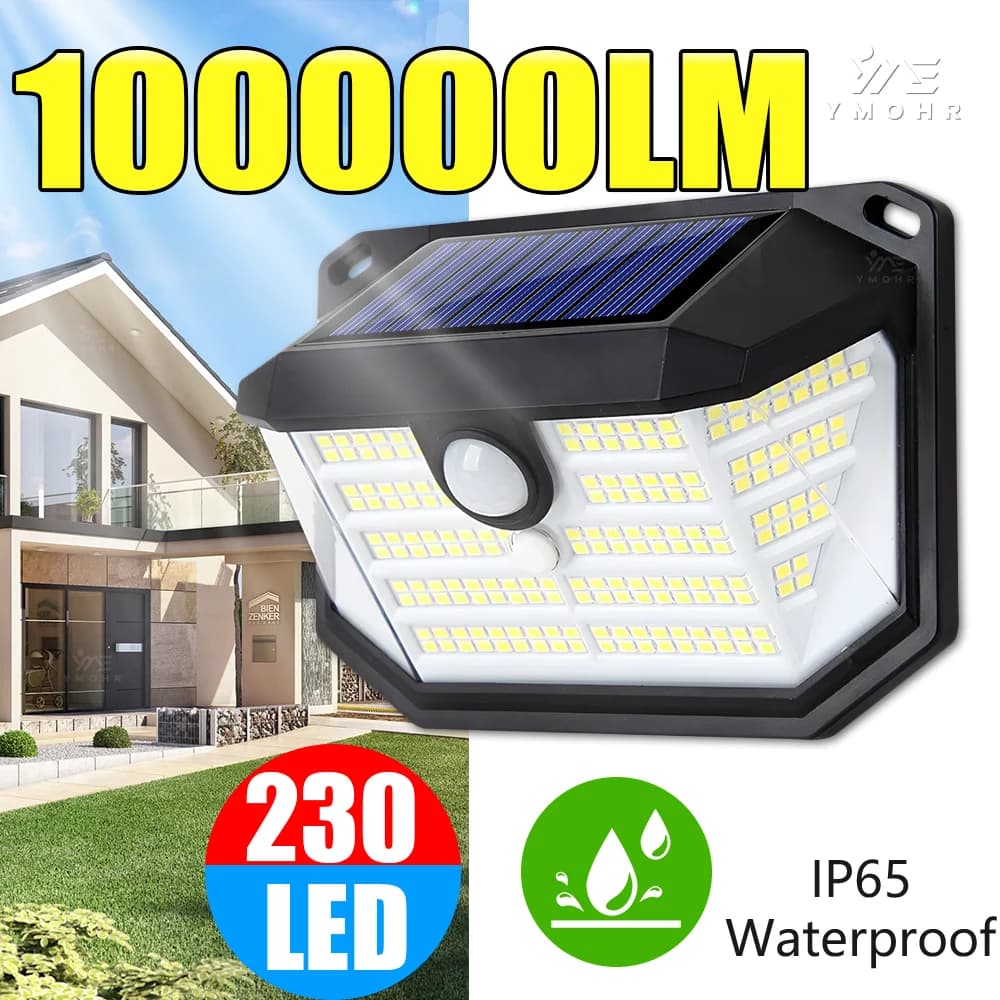 2026 Nuova lampada da parete per decorazione da giardino a luce solare a LED con sensore di movimento a 4 modalità Luce solare IP65 impermeabile per porta del cortile