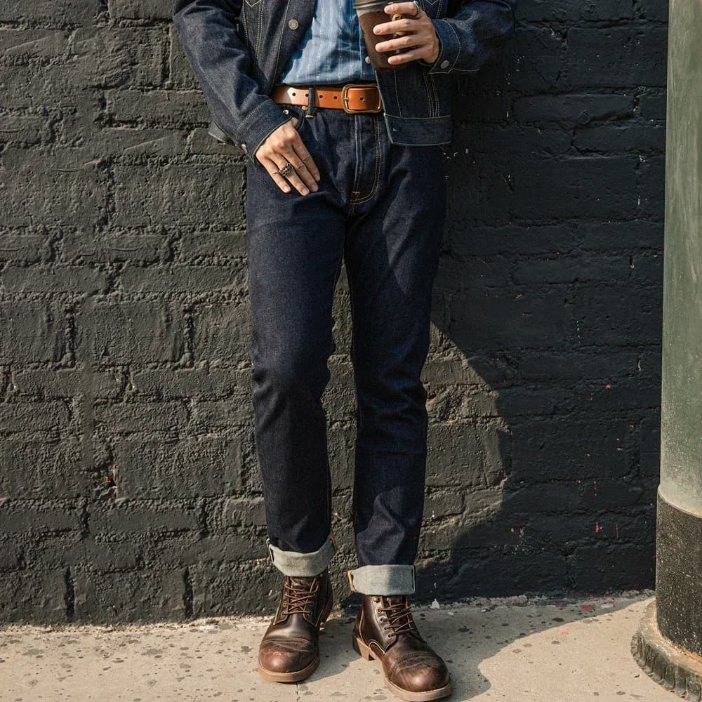 Red Tornado Jeans dritti slim da 12 once Pantaloni in denim con cimosa rossa da uomo primaverili rinassati GT-0003