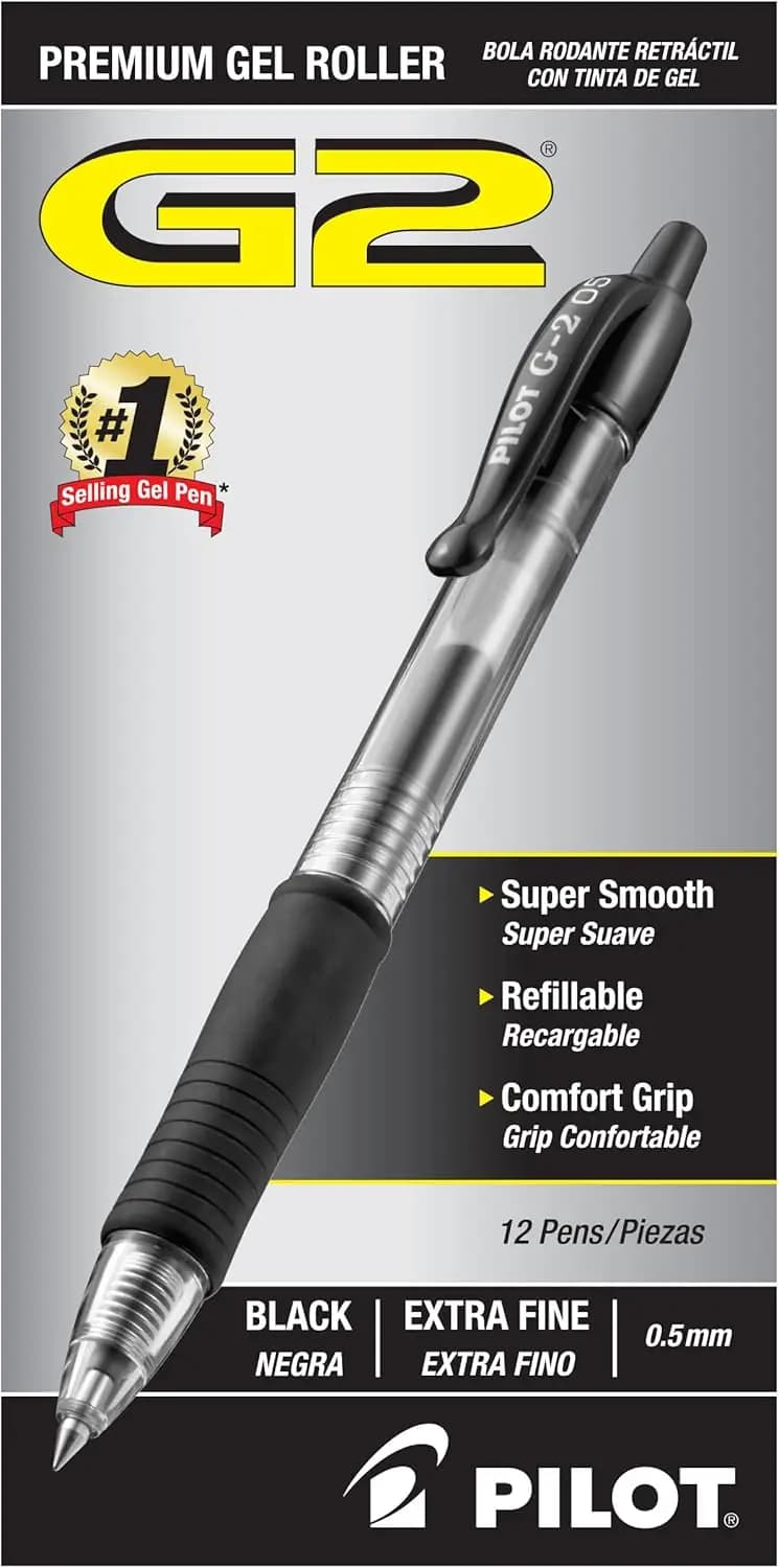 Penne a Sfera in Gel Premium, Punta Extra Fine 0,5mm, Inchiostro Nero, Confezione da 12 - Ideali per Scuola e Ufficio