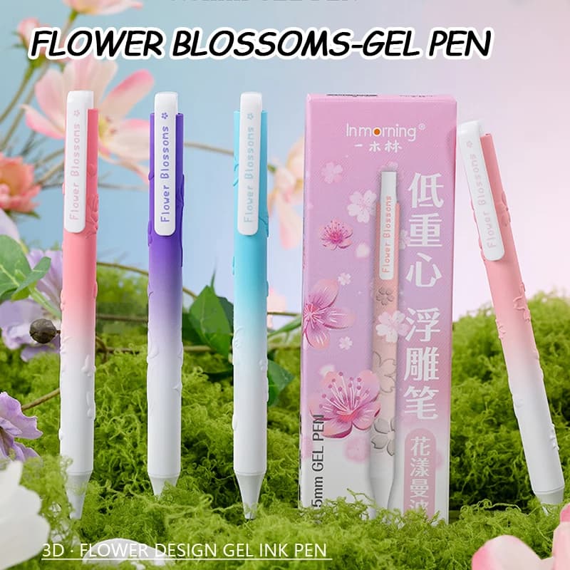 4 pezzi/scatola penna gel con design a rilievo floreale 0,5 mm penna nera per scrittura liscia con inchiostro ad asciugatura rapida per studenti scolastici e cancelleria per ufficio