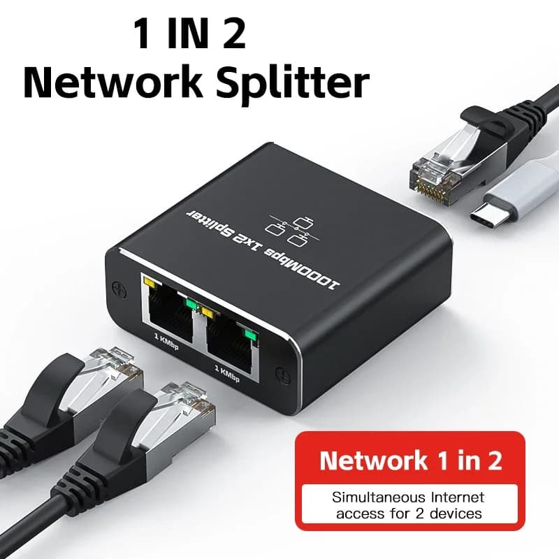 Splitter di rete 1 IN 2 Adattatore RJ45 da 1000 Mbps Convertitore Gigabit Internet Ethernet 8P8C Estensione spina extender