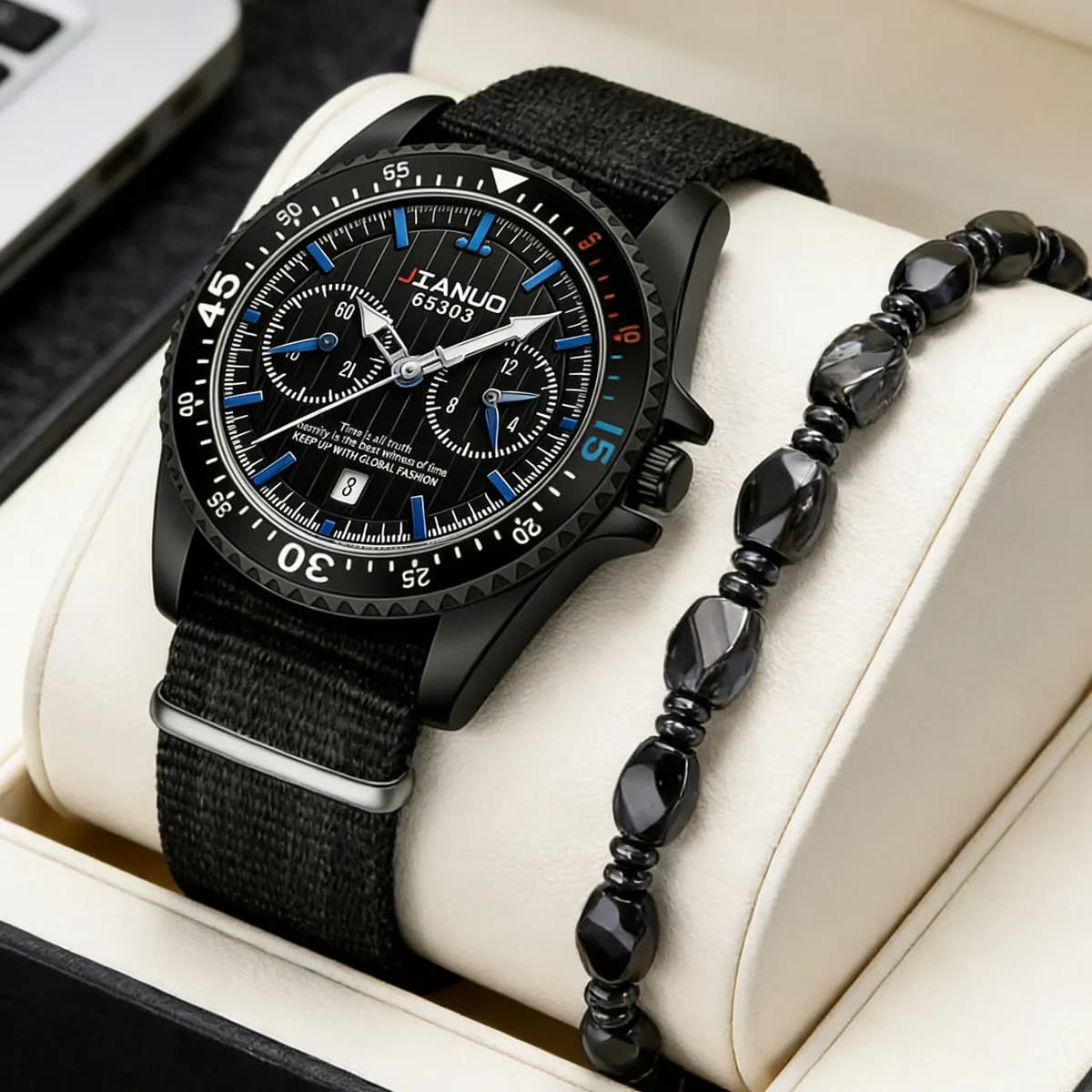 Orologio da uomo JIANUO, classico in nylon con calendario, quadrante luminoso, orologio al quarzo casual da uomo.