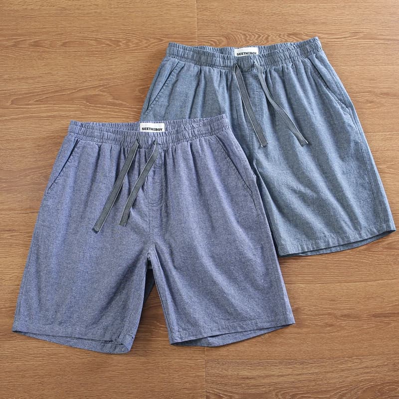 Men's Summer Casual Shorts Elastic Waist Five-Quarter Length Breathable Moisture-Wicking Comfortable Home Wear Double Wash