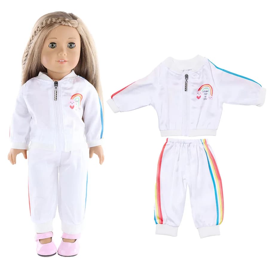 Simpatico abito da felpa arcobaleno per bambola americana da 18 pollici Bellissimo abbigliamento per bambole rinate casual quotidiano Giocattoli per ragazze Regali di nostra generazione