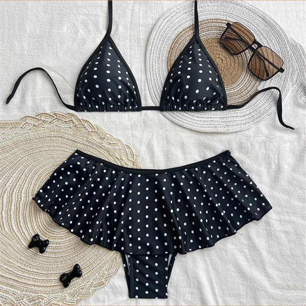 Cute Dot Print Halter String Triangle Bikini Set Ruffled Swimwear Sexy swimsuit Woman 2026 Beach Swimming Wear Suit Bikini