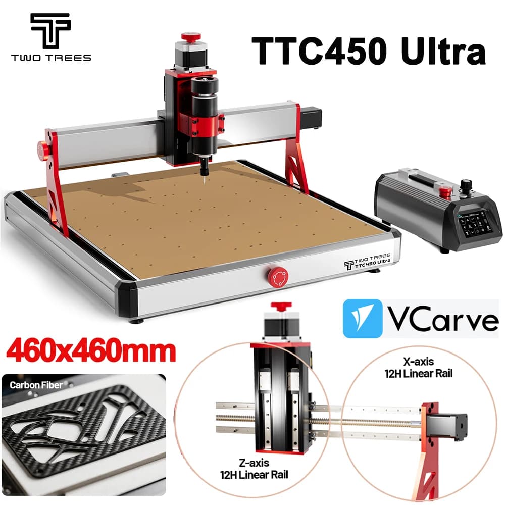 Twotrees TTC450 Ultra 3/4 Assi Fresatrice CNC Router di CNC 12H Scivoli in metallo 460x460MM Macchina per incisione laser