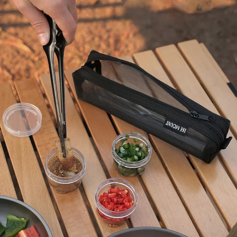 Set di contenitori per condimenti con 5 bottiglie trasparenti per condimenti, borsa per la conservazione delle condimenti, contenitore per condimenti da campeggio per barbecue all'aperto