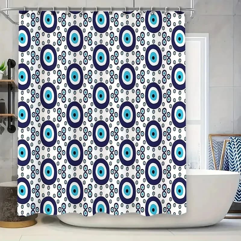 Bathroom Shower Curtain Blue Eye Pattern Turkish Evil Eye Home Decor Waterproof Fabric Shower Liner Washable