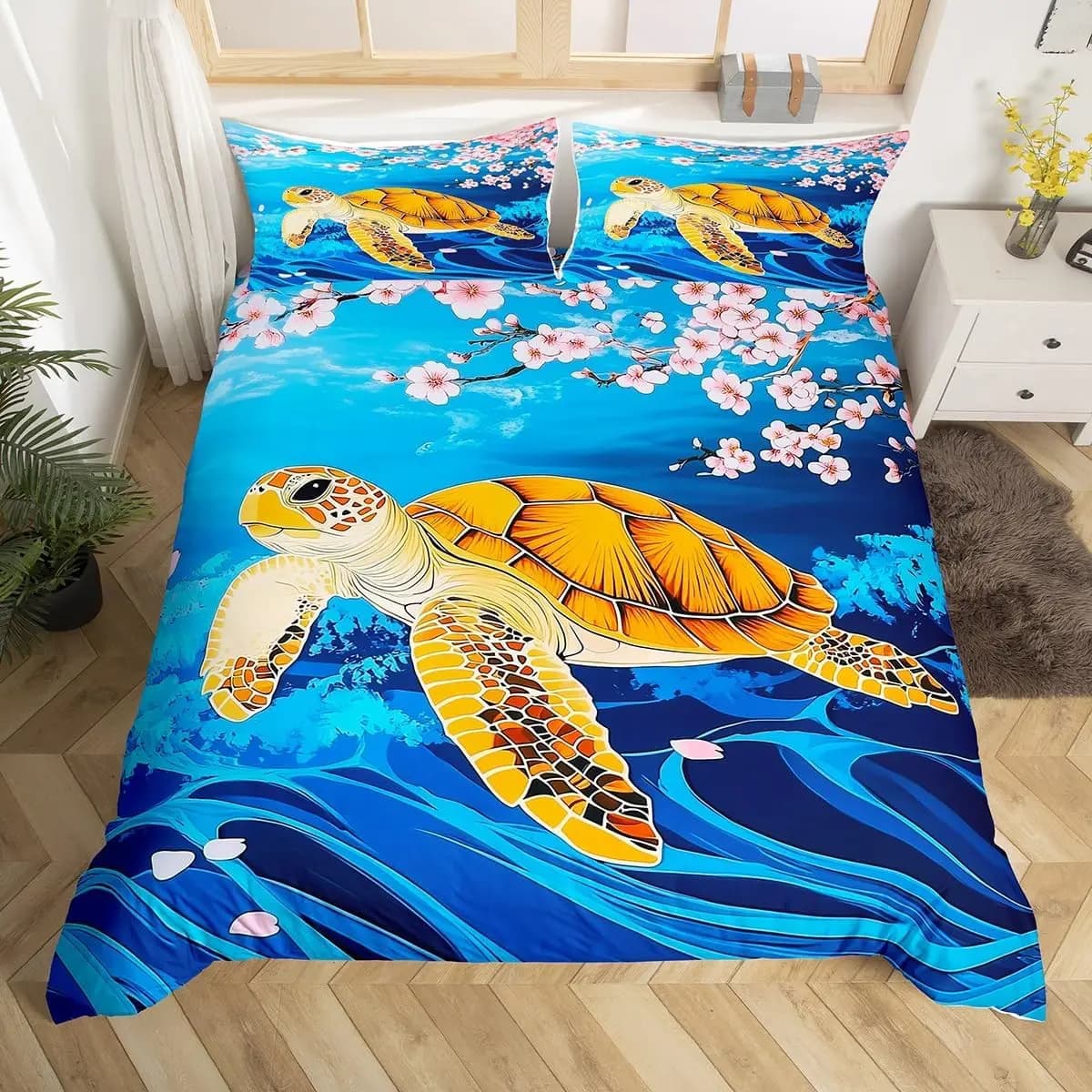 Copripiumino tartaruga marina Set biancheria da letto per animali oceanici Copripiumino in microfibra per la vita marina Twin Full Queen King per camera da letto per bambini e adulti
